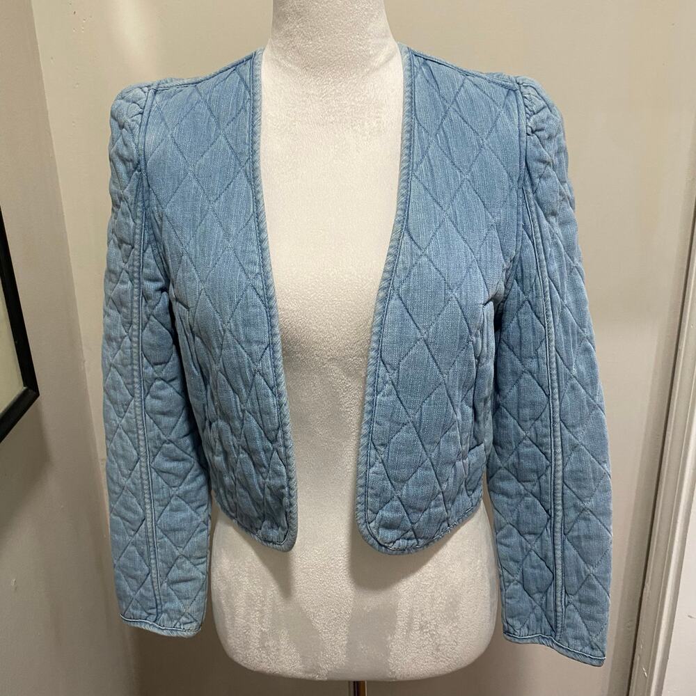 BLANKNYC Quilted Jean Bolero Size Extra Small Light Wash Denim Short Jacket